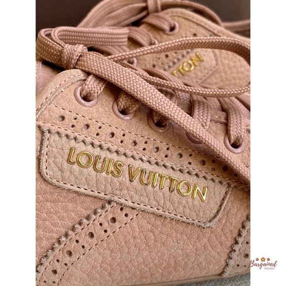 Authentic Louis Vuitton Soft Pink Leather Wing Tip Flat Sneakers Size 37/7 - Picture 3 of 13